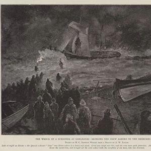 The Wreck of a Schooner at Gorleston, bringing the Crew Ashore by the Breeches-Buoy (litho)