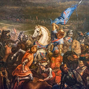 Hundred Years War: the Battle of Formigny (Calvados) on 15 / 04 / 1450 between the English army of Thomas Kyriell (1396-1461) and that of Jean de Clermont (died 1356) - detail of the painting by Remy Eugene Julien (1797-1868) - Musee d