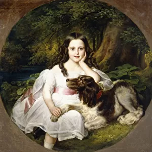 A Young Girl Resting in a Landscape with her Dog, (oil on canvas)