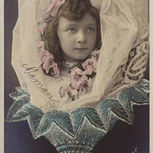 A young girl in a veil presented as a bouquet of flowers (tinted photocollage)