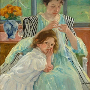 Young Mother Sewing, 1900 (oil on canvas)