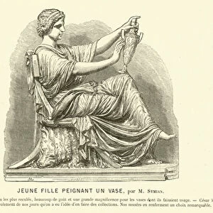 Young woman of ancient Rome painting a vase (engraving)