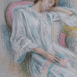 A Young Woman Asleep in a Chair, 19th century (pastel on paper)
