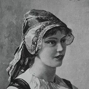 Young woman in traditional traditional costume from Friesland, Germany, 1880