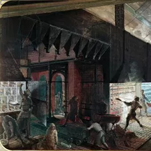 Zinc production at the Vieille Montagne factory, Saone-et-Loire, c. 1860 (w / c on paper)