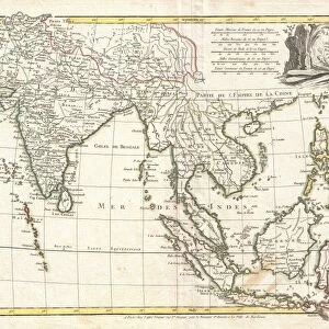 1770, Bonne Map of India, Southeast Asia and The East Indies, Thailand, Borneo, Singapore