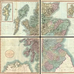 1801, Cary Map of Scotland, 4 Sheets, John Cary, 1754 - 1835, English cartographer