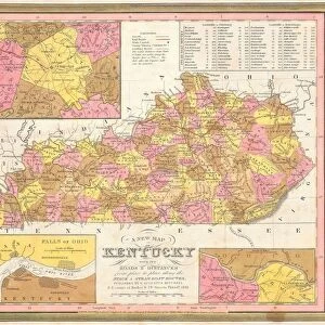 1846, Burroughs, Mitchell Map of Kentucky, topography, cartography, geography, land