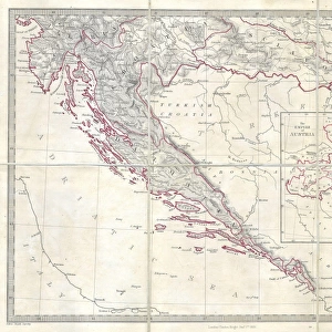 1852, S. D. U. K. Pocket Map of the Balkans, Croatia, Dalmatia, Sclavonia, topography