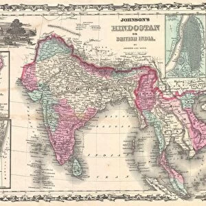 1862, Johnson Map of India and Southeast Asia, topography, cartography, geography