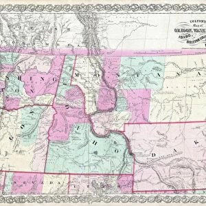 1866, Colton Map of Oregon, Washington, Idaho and Montana, w- Wyoming, topography