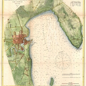 1872, U. S. Coast Survey Map of Plattsburgh and Lake Champlain, New York, topography