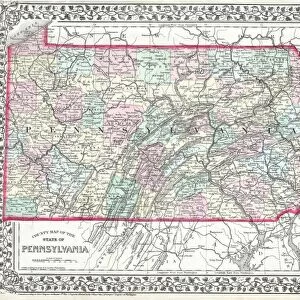 1874, Mitchell Map of Pennsylvania, topography, cartography, geography, land, illustration