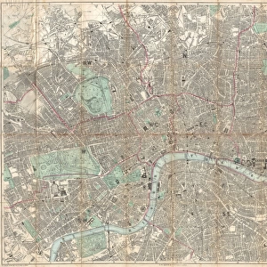 1890, Bacon Travelers Pocket Map of London, England, topography, cartography