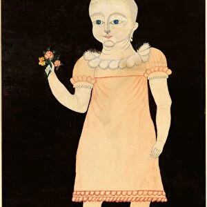 American 19th Century, Baby in Pink Dress with Roses, c. 1820, watercolor