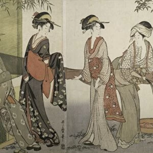 Arai-bari] = [Washing and stretching cloth], Kitagawa, Utamaro (1753?-1806), (Artist)