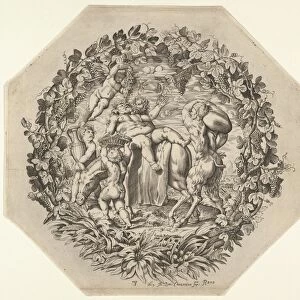Bacchanal Guido Reni 1619 Engraving octagonal sheet