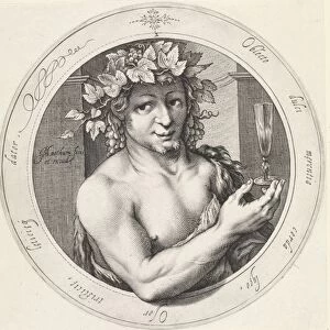 Bacchus with glass, Jacob Matham, 1599 - 1600
