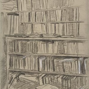 Bookshelves Study Edmond Duranty 1879 Dark brown chalk