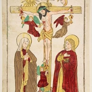 Christ Cross 15th century Woodcut hand-colored