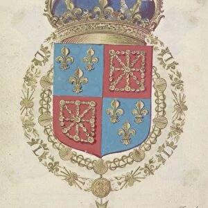 Coat arms Louis XIV King France 1668 paper deck paint