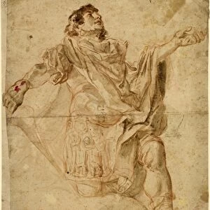 Cosmas Damian Asam (German, 1686 - 1739), Saint George Kneeling, 1720-1721, red chalk