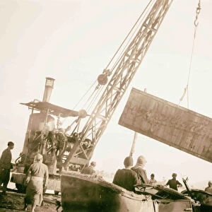 Crane unloading crated Dodge Jaffa 1898 Israel