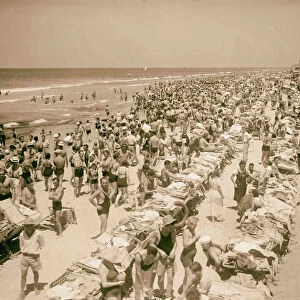 Crowded beach Tel Aviv looking seaward 1934 Israel