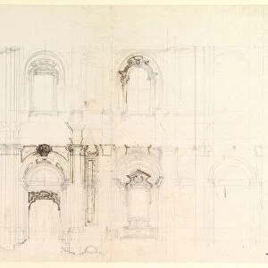 Design Church Interior 1700-1773 Pen brown ink