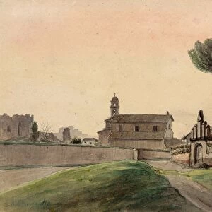 Drawings Prints, Drawing, View, Church, San Pancrazio, Rome, South, Artist, Franz Ludwig Catel