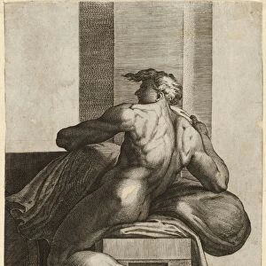 Drawings Prints, Print, naked man, Ignudo, seated facing left, Michelangelo s