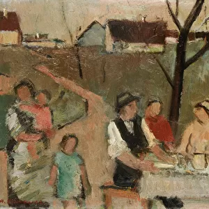 Family table open air 1943 oil board 25. 3 x 34. 8 cm
