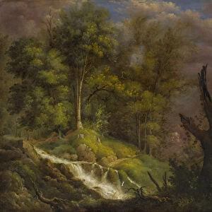 Forest landscape waterfall 1825 oil zinc sheet