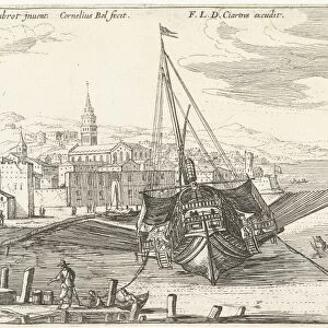Galley in an Italian port, Cornelis Bol, Francois Langlois, c. 1623 - 1666