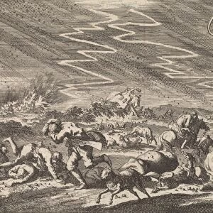 Heavy storm at Donsenhausen in Thuringen, 1674, Germany, Jan Luyken, Pieter van der Aa