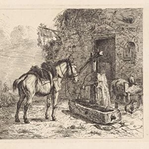 Horse before an inn, Abraham Hendrik Winter, 1815-1860
