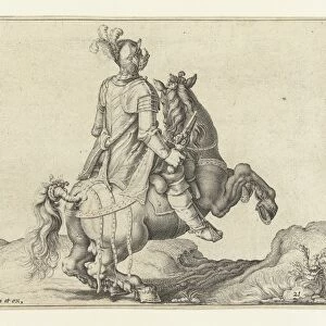 Horseman with gun, seen from the back, Jacob de Gheyn II, 1599