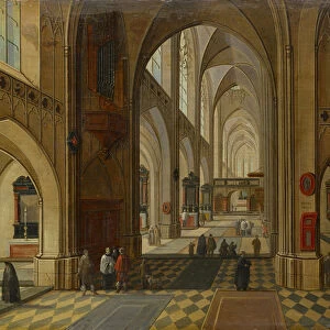 Interior gothic church oil oak wood 27 x 39 cm