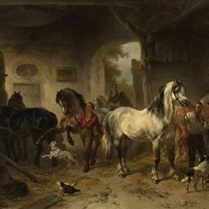 Interior stable horses figures middle fungus held
