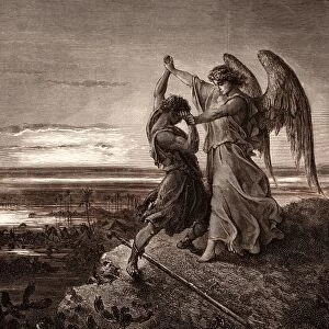 JACOB WRESTLING WITH THE ANGEL, BY GUSTAVE DORE. Gustave Dore, 1832 - 1883, French