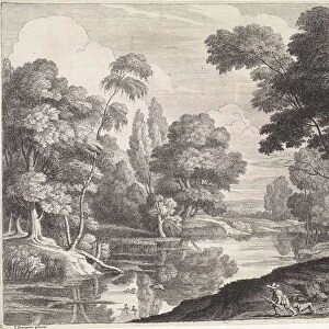 Landscape with hunter who hunts ducks, print maker: Jan Baptist de Wael, Jacques Fouquier