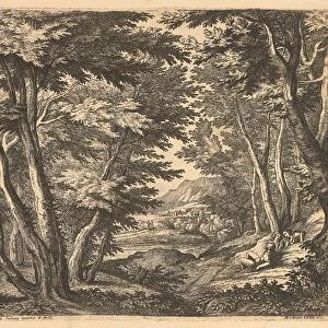 Landscape with three men in a clearing in the forest, Adriaen Frans Boudewyns, Martinus