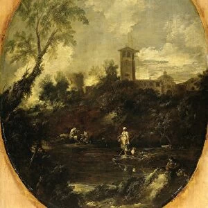 Landscape with Monks, Pilgrim and Peasant Woman, attributed to Antonio Francesco
