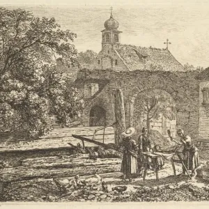 Laundress Artesian Well Print, 1817 Etching in Four States Laundress Artesian Well Print, 1817 Etching in Four States