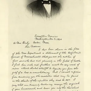 [Carta de Abraham Lincoln a la Sra. Bixby, con retrato de busto de Lincoln] / grabado en relieve.