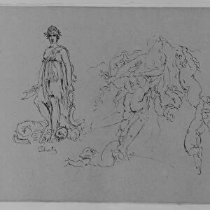 Liberty Figure Fleeing Nude Female Putti Sketchbook