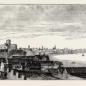 LONDON, FROM THE TOP OF ARUNDEL HOUSE. London, UK, 19th century engraving