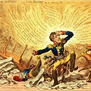 Maniac-ravings or Little Boney in a strong fit, Gillray, James, 1756-1815, engraver