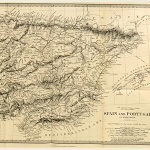 Map Spain and Portugal, The Wars of Succession of Portugal and Spain from 1826 to 1840