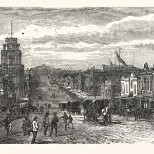 Melbourne the Present Time View Great Bourke Street, Australia, Engraving 1880